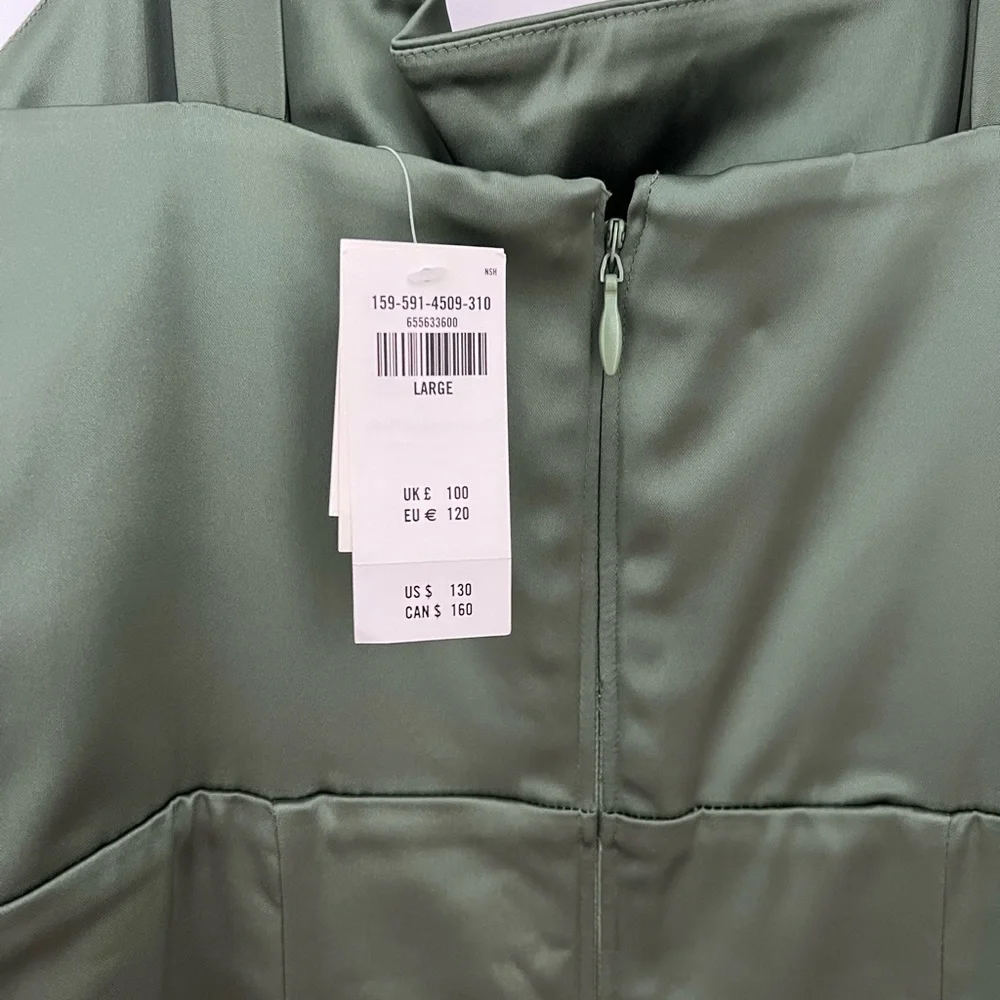 Abercrombie Sculpting Stretch Satin Midi Dress Square-Neck Olive Green - Picture 8 of 12